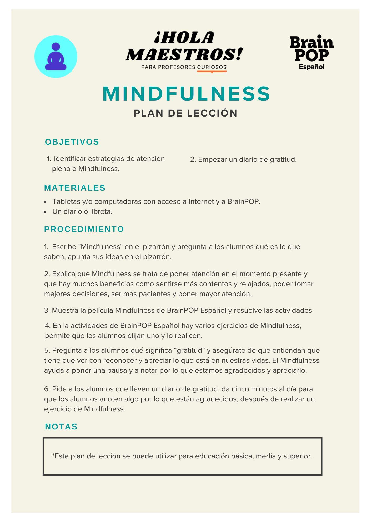 Plan de Lección de Mindfulness
